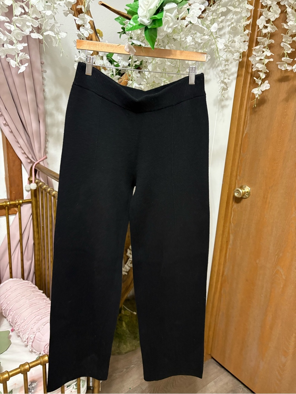 Club Monaco Black Wide-Leg Knit Cashmere Pants